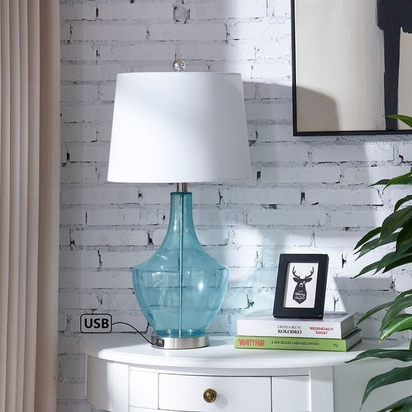 26" Clear Glass Bedside Lamp with USB On Sale Bed Bath & Beyond